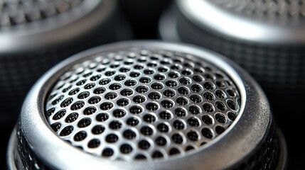 Poster - Detailed closeup of a metal object featuring multiple holes and intricate textural elements