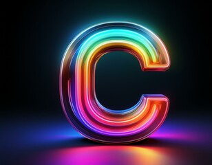 Wall Mural - glowing neon font letter c in 3d shape with iridescent neon colorful design dark background vibrant 