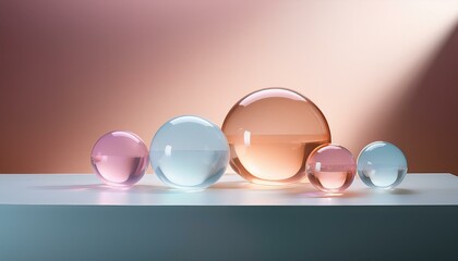 Wall Mural - a minimalist composition of glowing translucent spheres in soft pastel hues is delicately arranged t