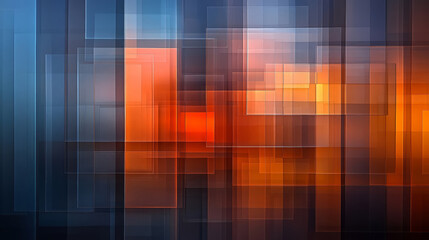 Poster - dynamic multiple exposure shot showcasing abstract geometric shapes in vibrant orange and blue hues, creating visually striking composition