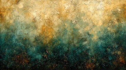 An artistic painting featuring a beautiful green and gold abstract background with texture