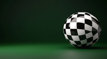 Poster - minimalistic yet dramatic abstract scene featuring black and white checkered sphere on green background, creating striking visual contrast