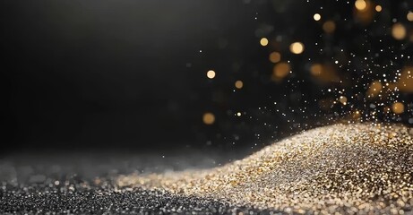 Wall Mural - golden flow and golden glitter smoke particles in the background, accompanied by a shimmering glow o