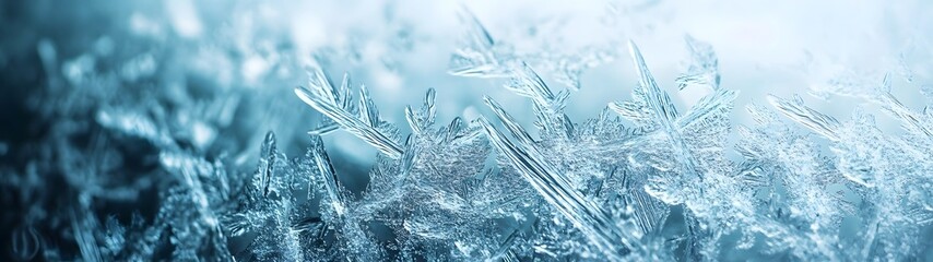Aufkleber - Close up view of the intricate patterns and textures of frost ice crystals and snowflakes formed on a cold winter landscape