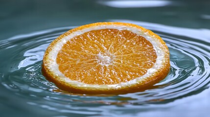 Poster - Artistic view of a half orange floating gracefully in clear water