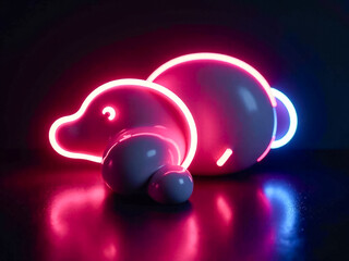Wall Mural - neon figures on black background, designer element.