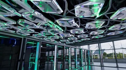 Poster - Innovative architecture showcases modern design with vibrant lighting and unique ceiling structure