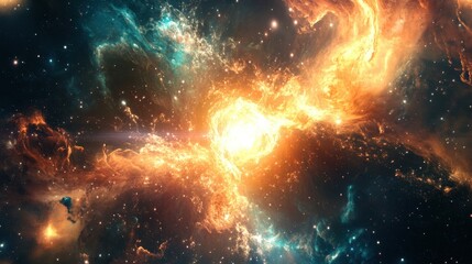 Wall Mural - a cosmic architect sculpts an artificial nebula, designing new galaxies with futuristic energy