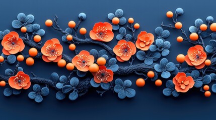Poster - A striking bunch of orange flowers displayed on a bold blue background