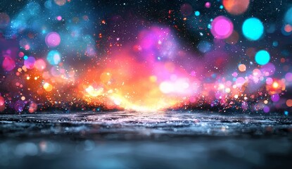 Wall Mural - The beautiful illustration shows an explosion star with scattered particles against an abstract, colorful background