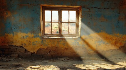 Poster - An elegant window framed within a simple, rustic wall structure