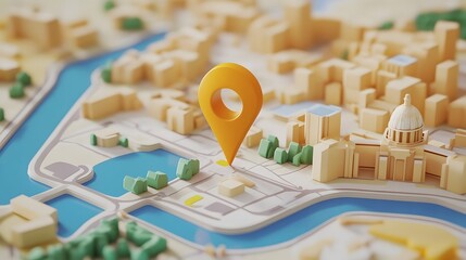 Aufkleber - Detailed city map with GPS navigation markers highlighting the urban architectural landmarks transportation routes and development infrastructure of a thriving metropolitan area