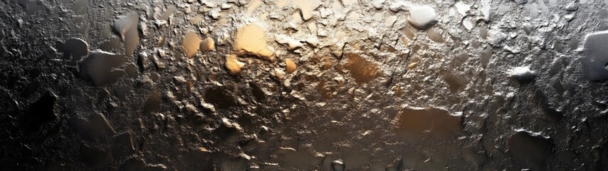 Poster - Detailed close up of a textured grunge concrete wall with a weathered crushed and cracked painted surface in a combination of metallic beige orange and brown tones  The abstract