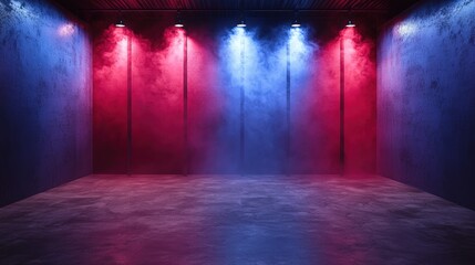 Poster - Room bathed in dramatic red and blue lighting creating an intense ambiance and mood
