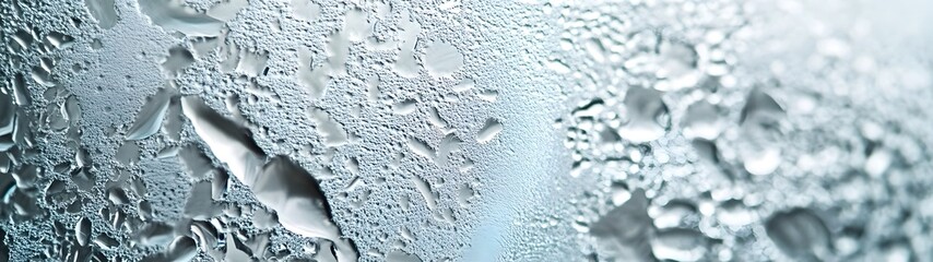 Poster - Detailed close up view of intricate delicate frost patterns and crystals covering a frozen surface in a serene icy winter wonderland landscape  The shimmering