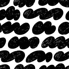 Leinwandbilder - Retro graphic clouds and organic shapes seamless pattern. Crayon drawn childish naive figures background.