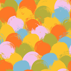 Poster - Multi colored scallops seamless pattern. Funky naive wrapping paper with round shapes and circles.