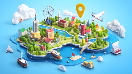 Poster - Detailed isometric of a miniature 3D city skyline featuring a diverse range of architectural styles including skyscrapers residential buildings