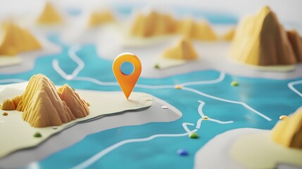 Aufkleber - Detailed navigational map showcasing a picturesque landscape with a prominent location marker indicating a journey of and discovery through rugged terrain and coastal environments