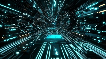 Poster - Innovative 3D rendering of a technology-driven smart motherboard chip map.
