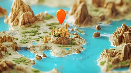 Aufkleber - Detailed of a fantasy treasure island map with a picturesque coastal landscape mountains cliffs and an expansive ocean backdrop