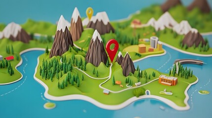 Aufkleber - Detailed topographic map showcasing a mountainous landscape with winding rivers lush forests and various geographic landmarks  This map provides a comprehensive overview of the natural environment
