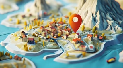 Aufkleber - Detailed topographic map showing a miniature town and road network with mountains rivers and other geographical features ideal for travel tourism and navigation planning