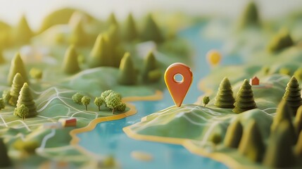 Aufkleber - Detailed topographic map showing a winding mountain trail with a GPS location marker surrounded by lush forest and rugged peaks in the distance