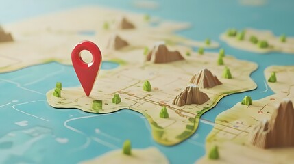 Aufkleber - Detailed Topographic Map with Navigational GPS Marker Highlighting a Remote Wilderness Adventure Destination for Explorers Trekkers and Nature Enthusiasts