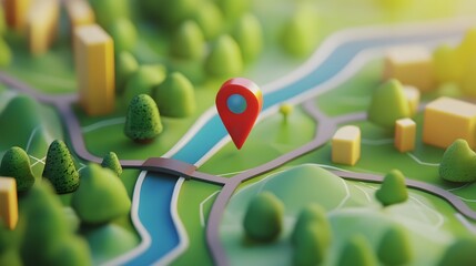 Aufkleber - Detailed topographic map with red location pin marker indicating direction and route for travel adventure and through natural wilderness landscape