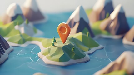 Aufkleber - Detailed topographic map with mountain range landscape and location pin highlighting the concept of outdoor adventure expedition travel and in a remote scenic wilderness destination