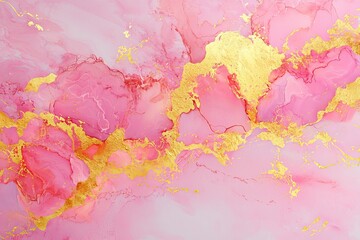 Poster - A marbled watercolor background in rose pink with golden dots. A dusty blush marble effect using alcohol ink. A contemporary illustration design for wedding invitations, menus, and RSVPs.