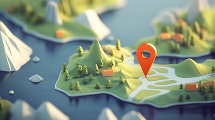 Aufkleber - Detailed Topographical Map with Navigation Pin Pointing Remote Outdoor Adventure Location in Rugged Mountain Landscape with Forests Trails and Scenic Vistas