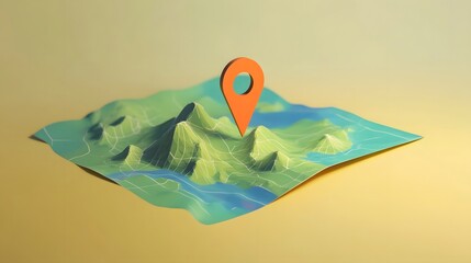 Aufkleber - Digital map interface displaying mountain terrain rivers and a location pin marker for planning outdoor adventures hiking expeditions and travel destinations  The map shows a scenic