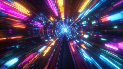 Poster - Neon Lightspeed Tunnel, A Psychedelic Journey Through Vibrant Colors