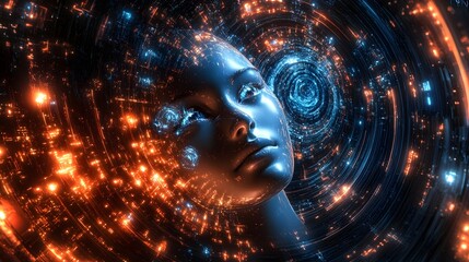 Poster - Futuristic digital abstract artwork depicting a surreal cosmic energy field with luminous particle dynamics creating a mesmerizing visionary and transcendent atmosphere