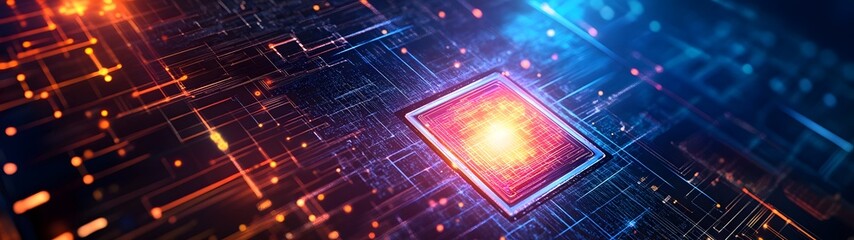 Leinwandbilder - Futuristic digital circuit grid featuring glowing geometric patterns abstract shapes and visual elements that represent modern intelligence and the digital world