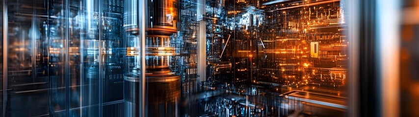 Poster - Futuristic digital infrastructure with glowing circuits data connections and illuminated servers in a complex high tech environment