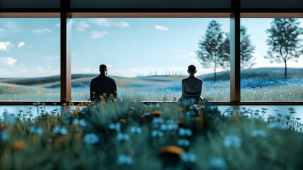 Sticker - Business Professionals Meditating in a Serene Meadow: Peace & Focus