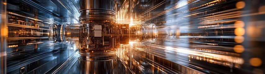 Fototapete - Futuristic digital landscape with glowing geometric patterns dynamic energy flows and a captivating sense of motion and power  This surreal and visionary image represents the future of technology