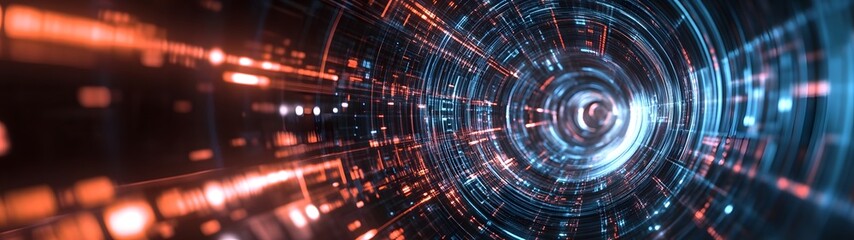 Fototapete - Futuristic digital tunnel with glowing radiant patterns and flowing energy  Abstract technology and innovation concept with a dynamic cyberpunk inspired visual design