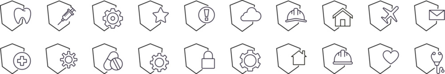 Wall Mural - insurance, defence, protection outline icon collection. editable stroke. perfect for graphics, desig