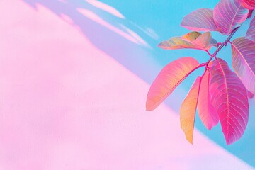 Poster - Diagonal leaf shadows from a tree branch with a blurred leaf on a white wall, resulting in a shadow overlay effect of foliage