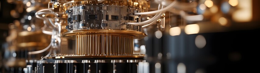 Leinwandbilder - Futuristic Metallic Circuit Board with Glowing Microchips and Intricate Engineering Machinery Concept  Abstract Digital Technology Background with Advanced Scientific Structures Vibrant Lighting