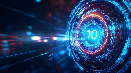 Poster - Abstract digital timer design, showcasing vibrant blue and red lights in a futuristic background, symbolizing speed and progress.