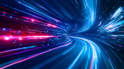 Poster - An abstract representation of high-speed motion with bright blue and pink streaks, creating a sense of dynamic movement.