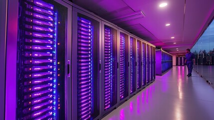 Poster - Array of servers lined up in an organized manner showcasing advanced technology in a data center