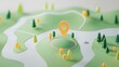 © Prasong Takham - Minimalist 3D map with location pin marker on a stylized grassy landscape with hills mountains and trees  Conceptual image representing discovery