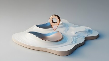 Leinwandbilder - Minimalist and modern digital featuring a floating abstract marker or pin icon on a dynamic wave like surface in a minimalist color palette of blue and white tones