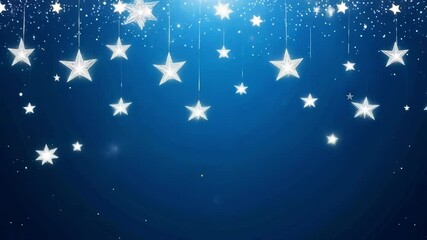 Poster - Glowing stars hang gracefully against a vibrant blue backdrop, creating a magical atmosphere for evening celebrations. Perfect for enhancing festive decorations and events.